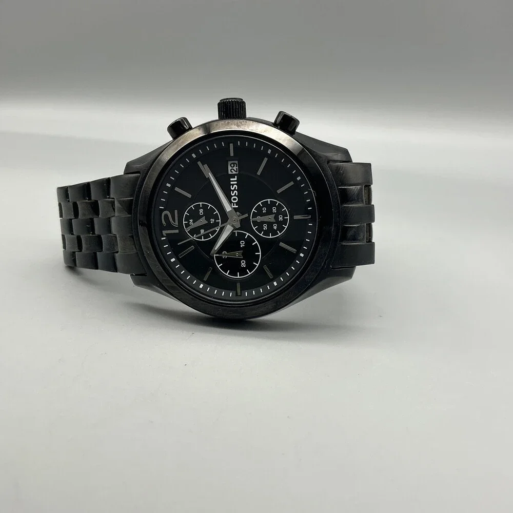 Fossil BQ1483 Mens Watch 42mm Black Stainless Chronograph Date New Battery 7